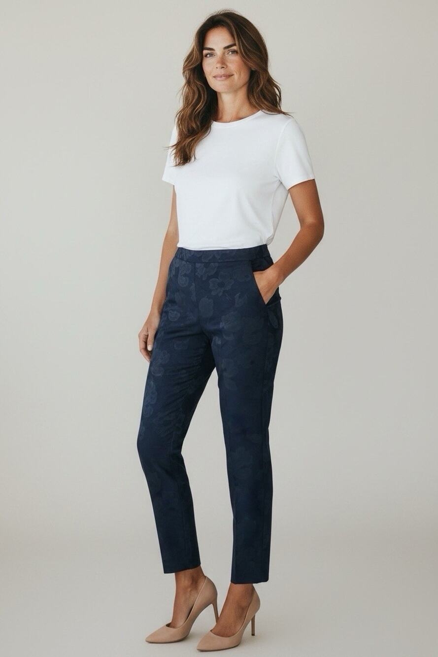 Talbots Pants Womens 8 Black Jaquard Side Zip Trouser Size 8